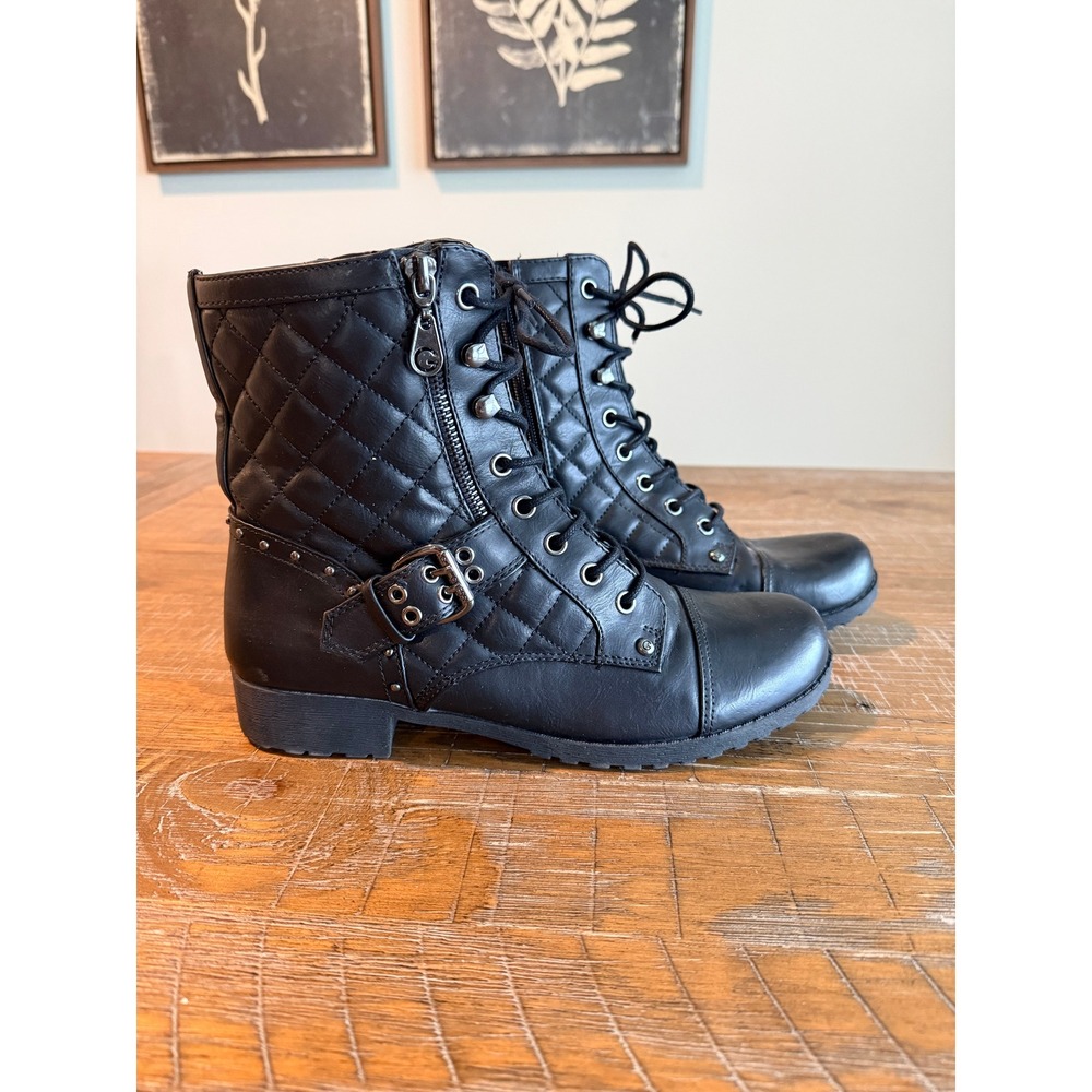 G by GUESS GGBALMY Black Quilted Studded Combat Boots Womens 8.5W Grunge 8.5